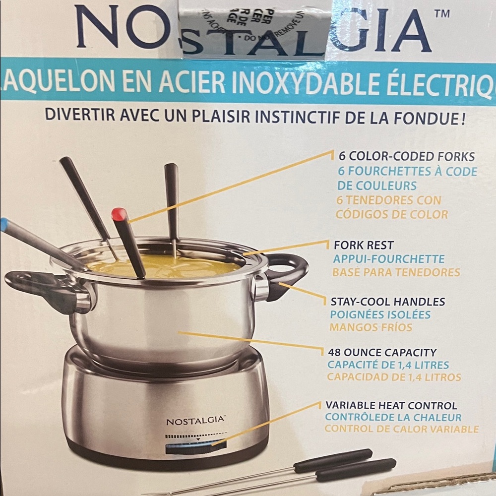 Nostalgia Electric Silver Fondue Set with Black Handles. 6 Forks - Picture 4 of 4